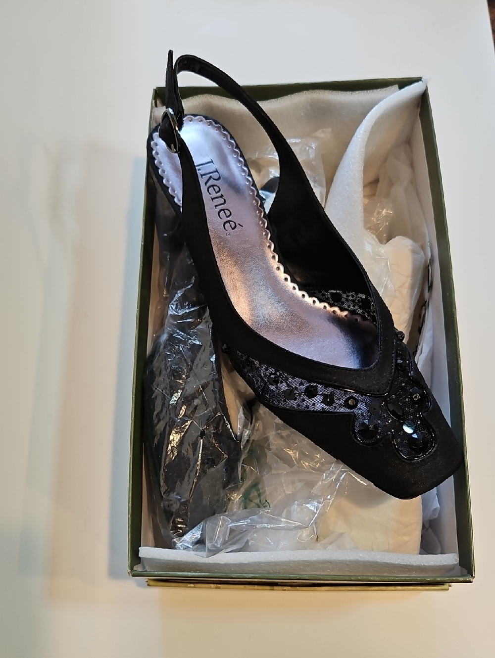 J.Renee Black Embellished Slingback Evening 2" Low Heel Pumps